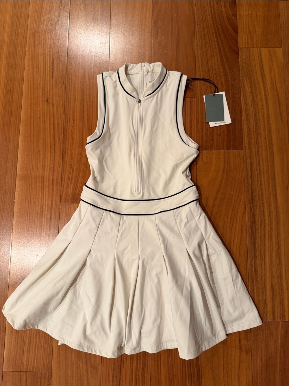 Sleeveless White Tennis Dress with Navy Contrast Piping